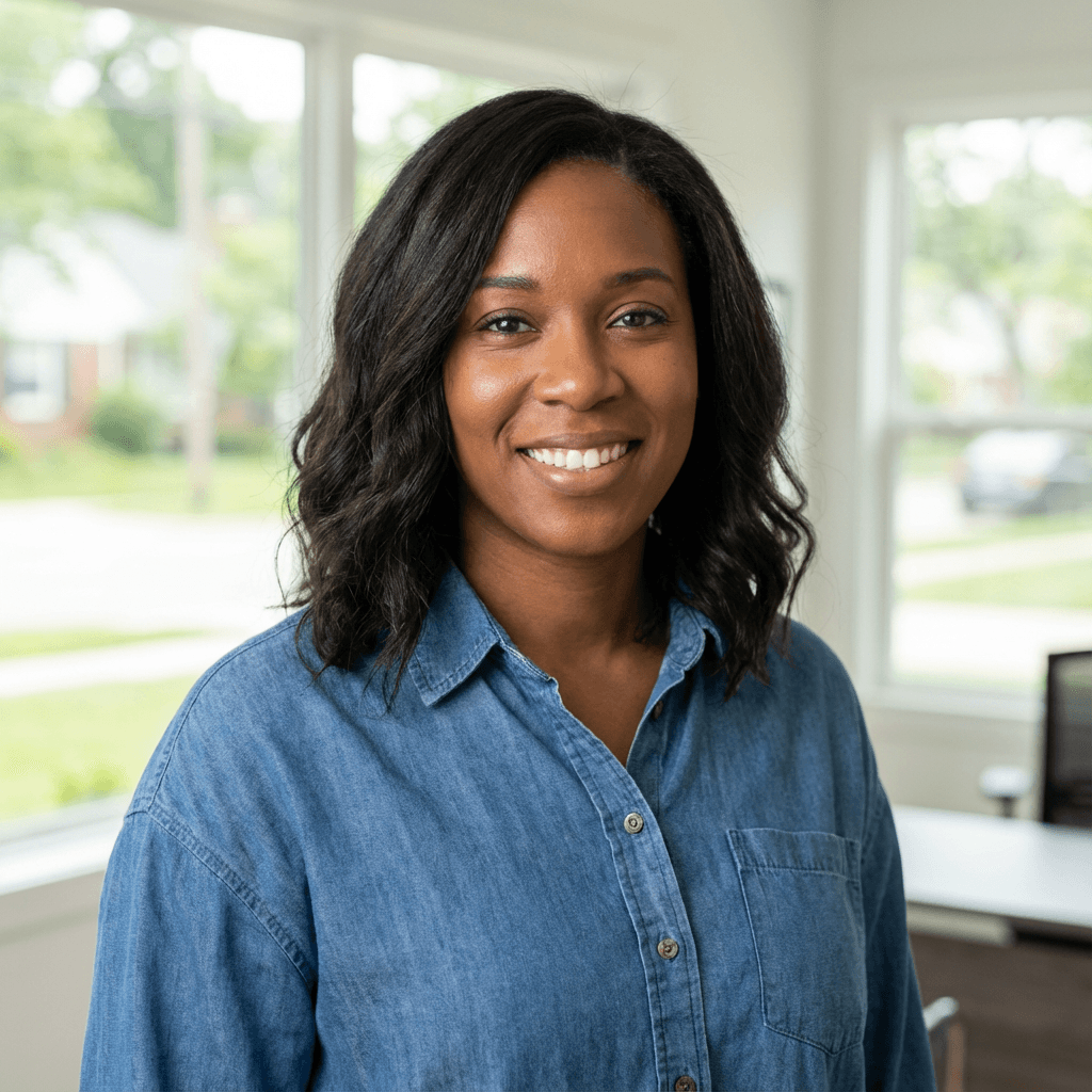 Amara Johnson outside a residential property