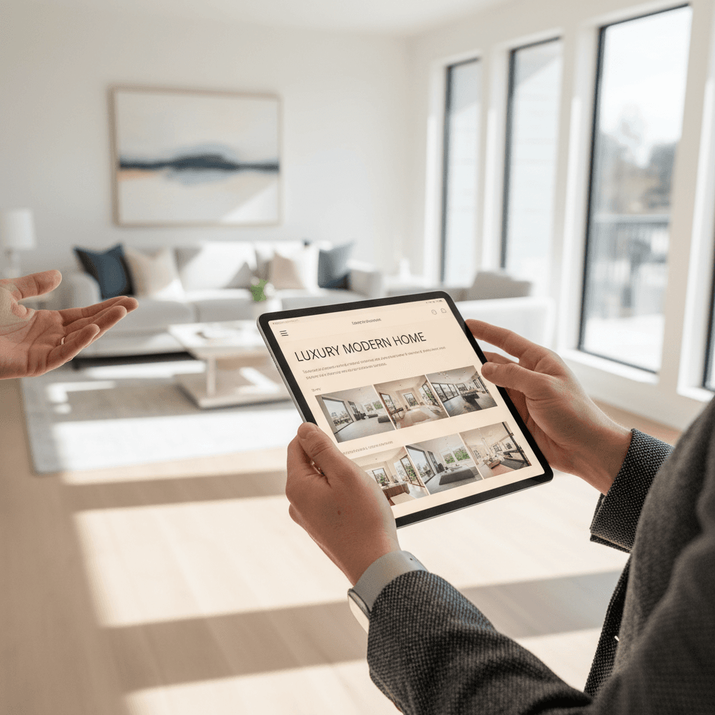 Service provider showing a tablet to a property owner