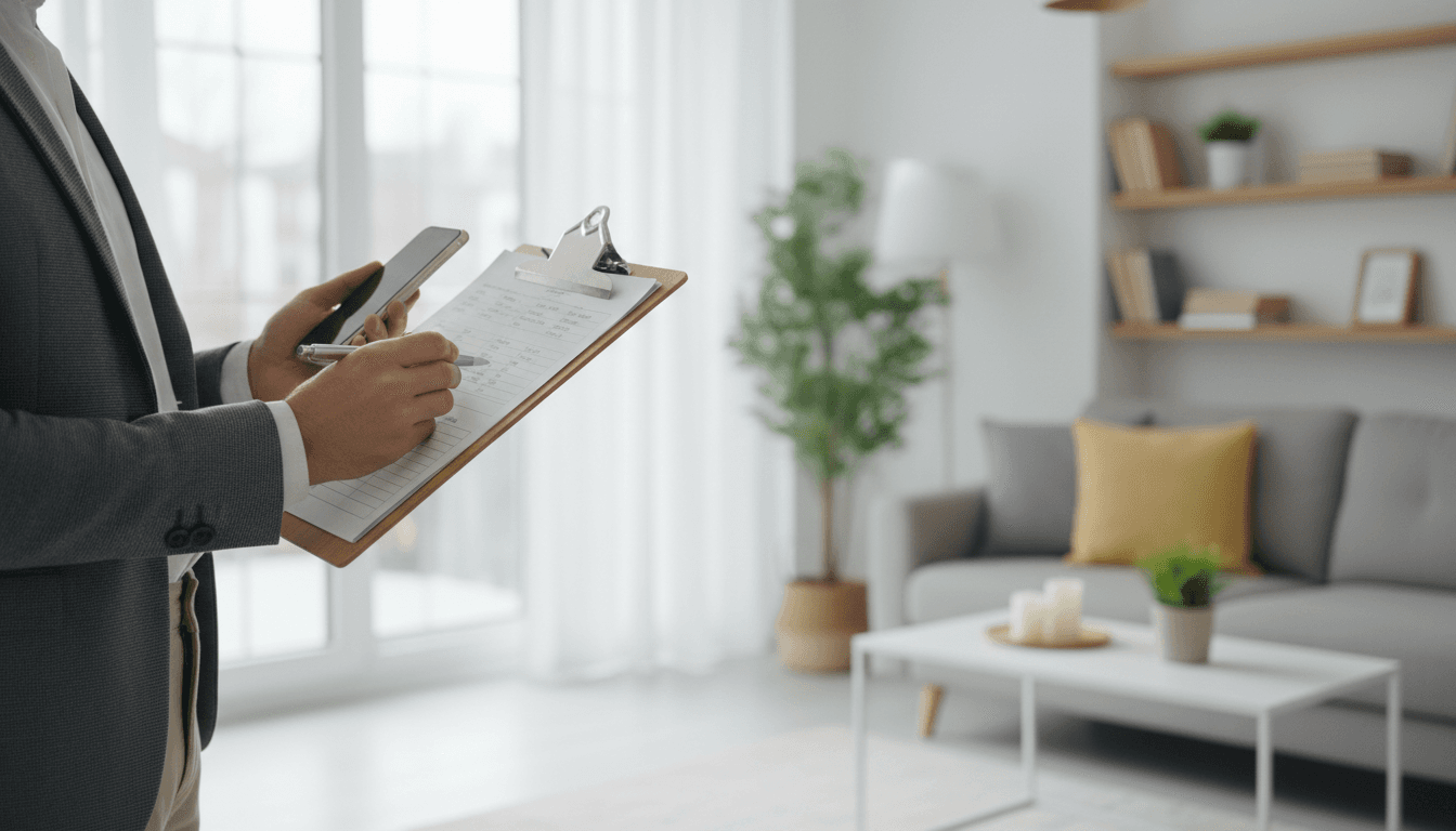 Maintenance professional noting observations during a property inspection